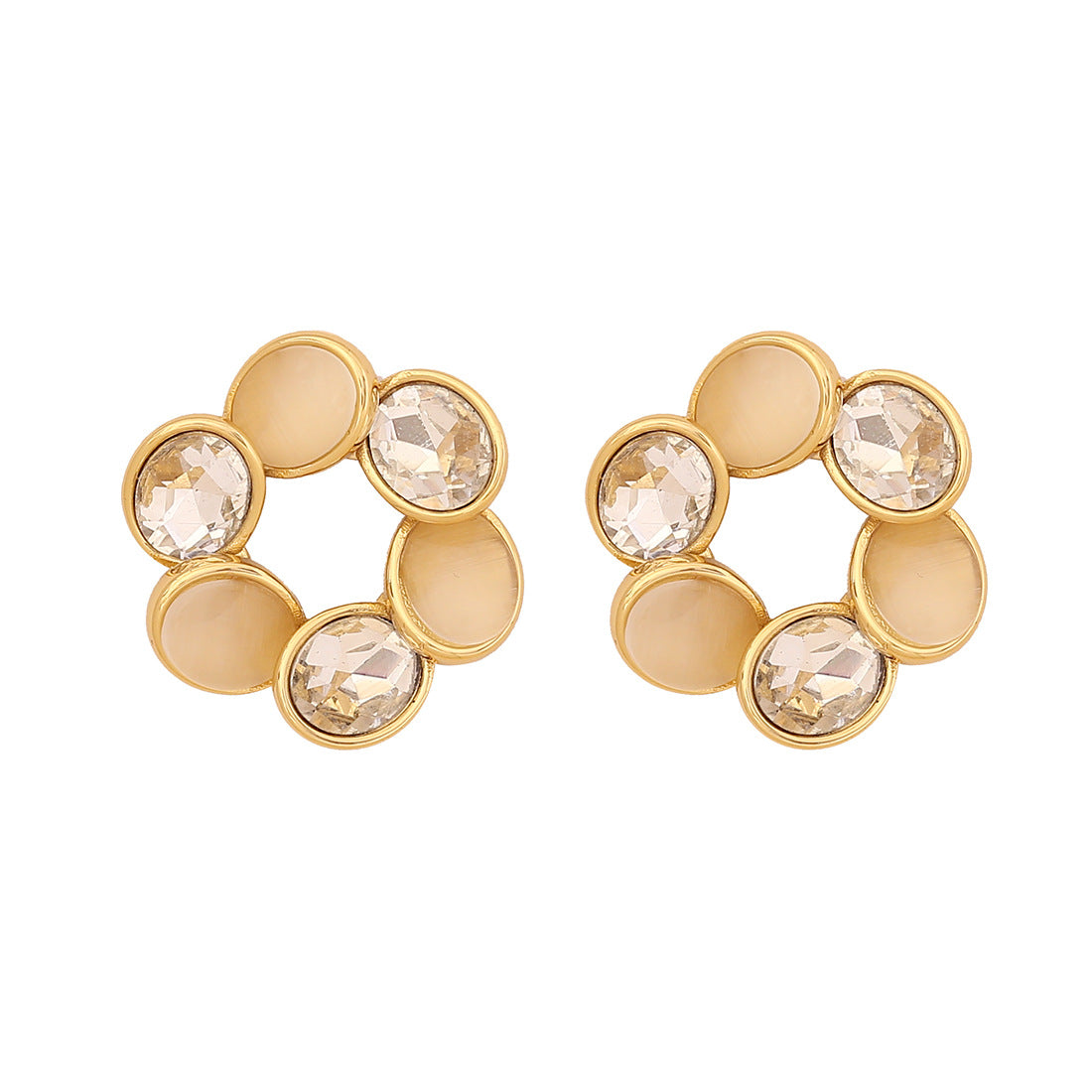 Vintage Geometric Round Cat's Eye Stud Earrings in Stainless Steel with Plating Finish