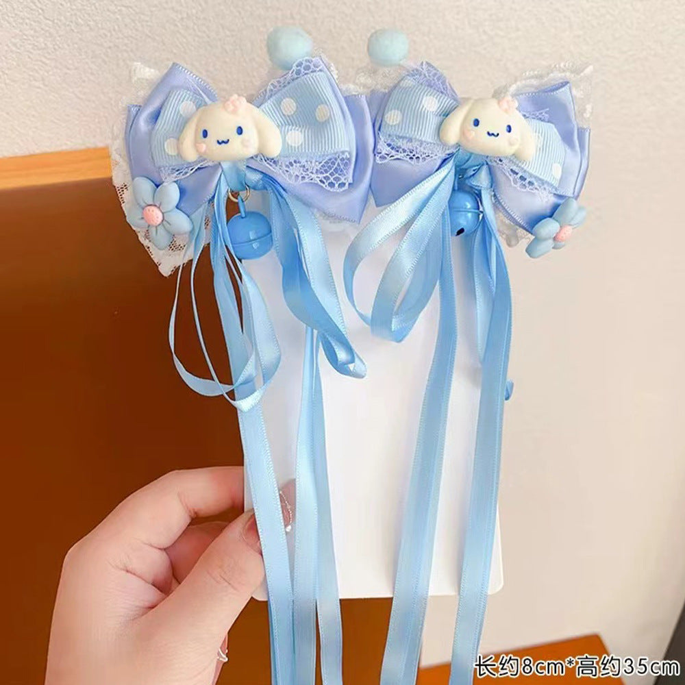 Cartoon Bowknot Hair Clip for Kids Made of Fabric with Ribbon and Pompom Accents in Princess Collection