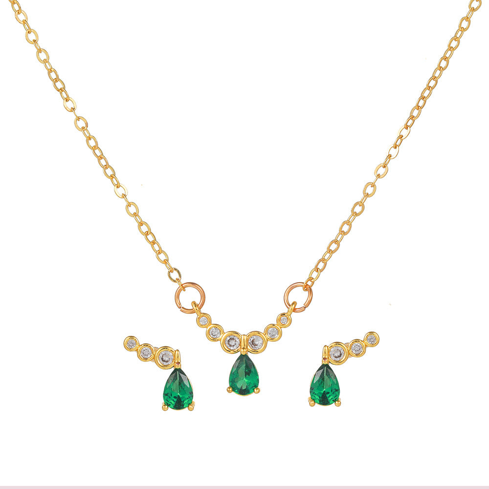 Geometric Brass Inlaid Cubic Zirconia Necklace with Cable Chain for Women