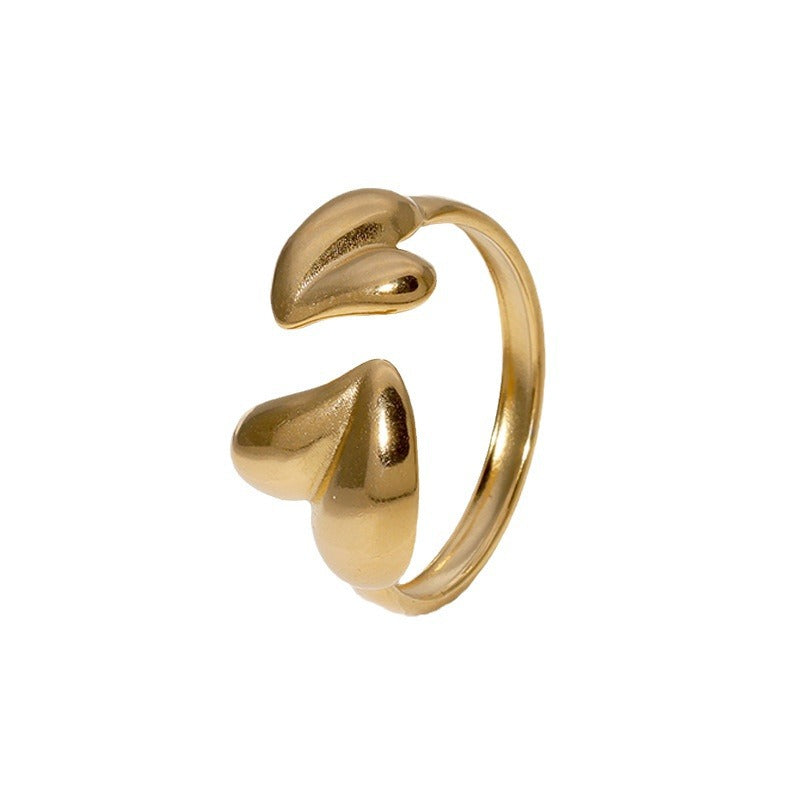 Anello aperto da donna minimalista asimmetrico a forma di cuore placcato oro in acciaio inossidabile