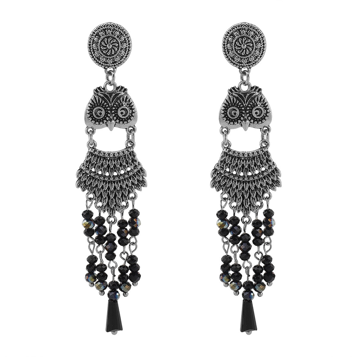 Aretes Bohemio Búho con Borlas en Aleación y Resina, Joyería de Oreja de Moda para Mujer de Estilo Étnico Vintage Electrochapado