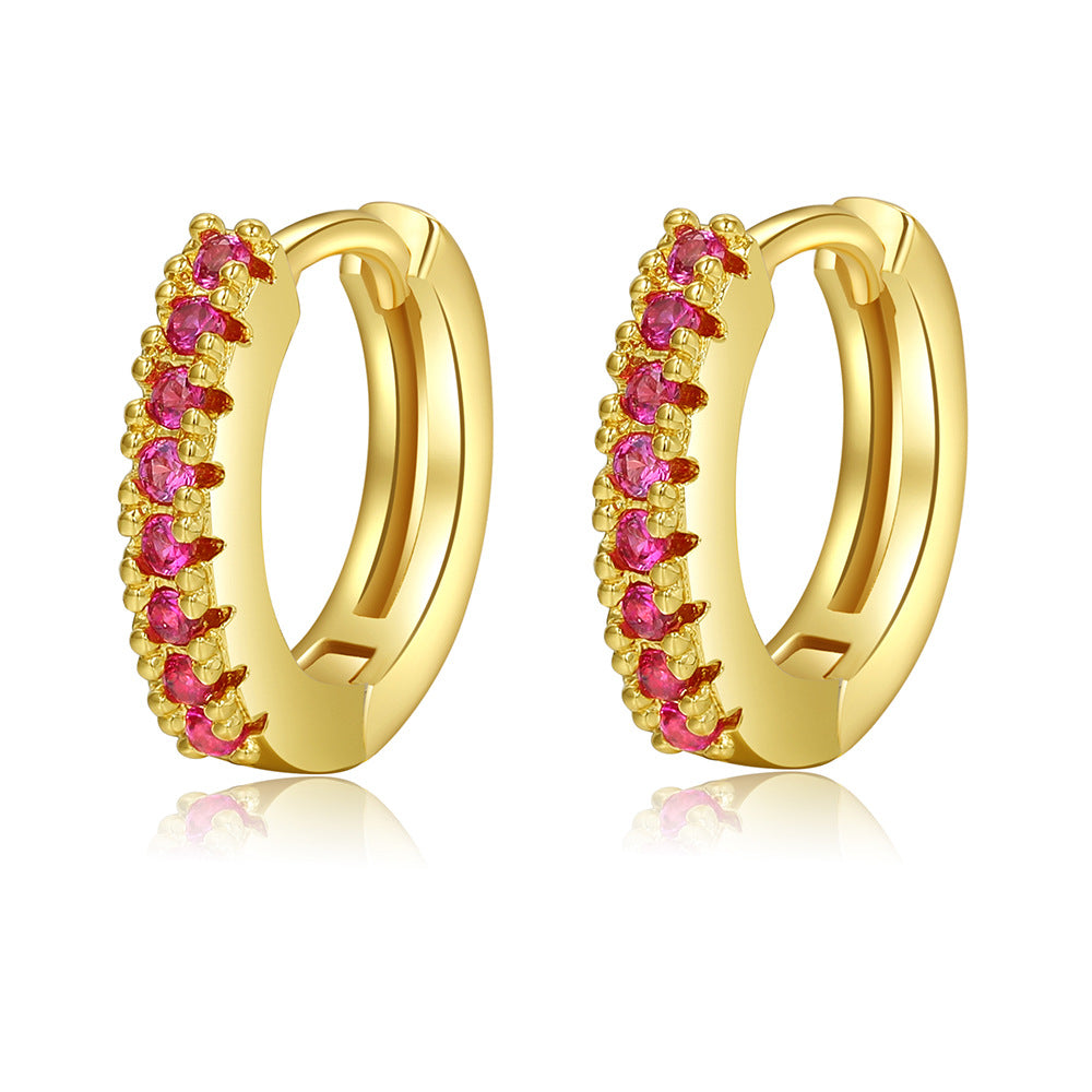 Minimalist Geometric Round Micro-Paved Cubic Zirconia Brass Hoop Earrings
