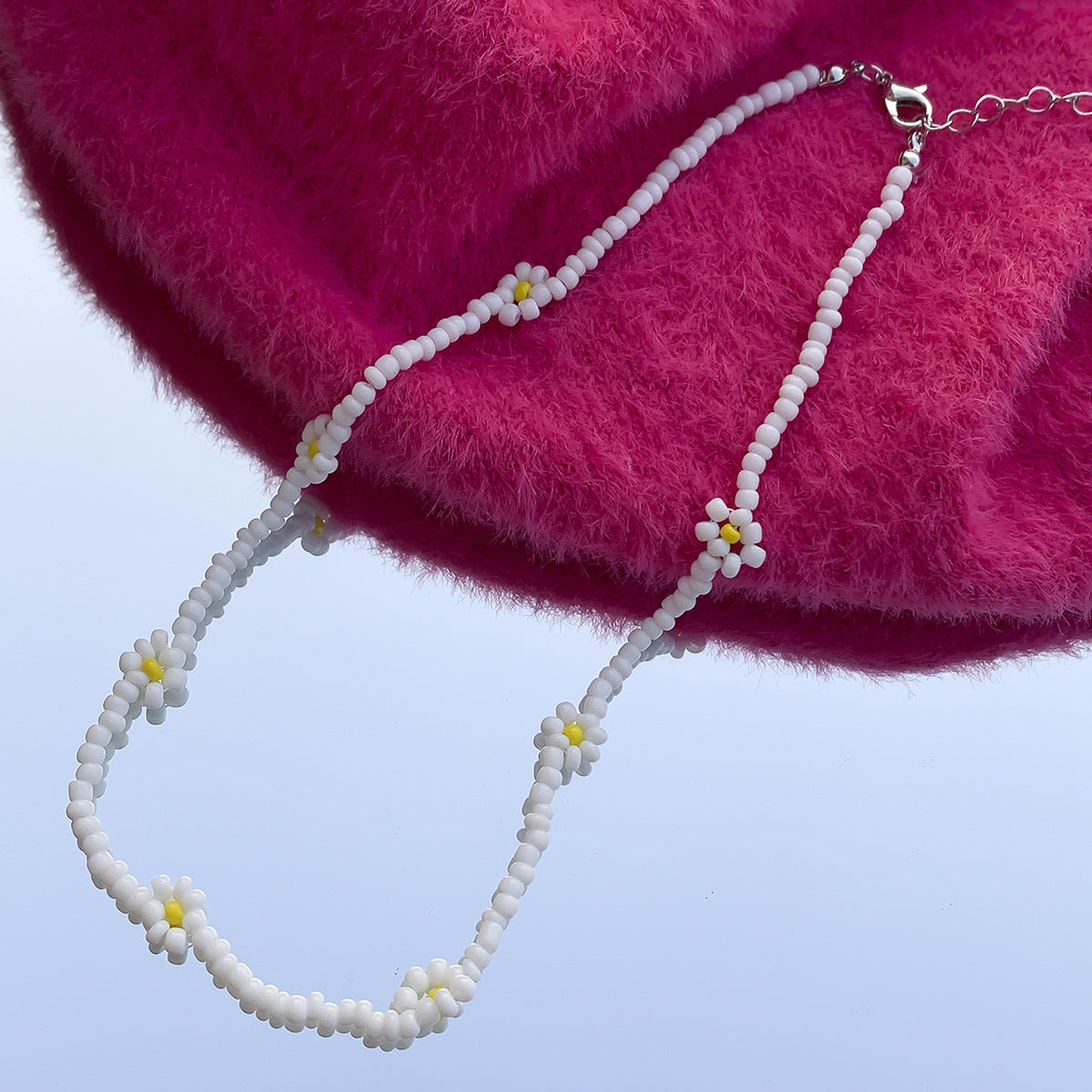 Bohemian Floral Letter Daisy Imitation Pearl Beaded Choker Necklace for Women