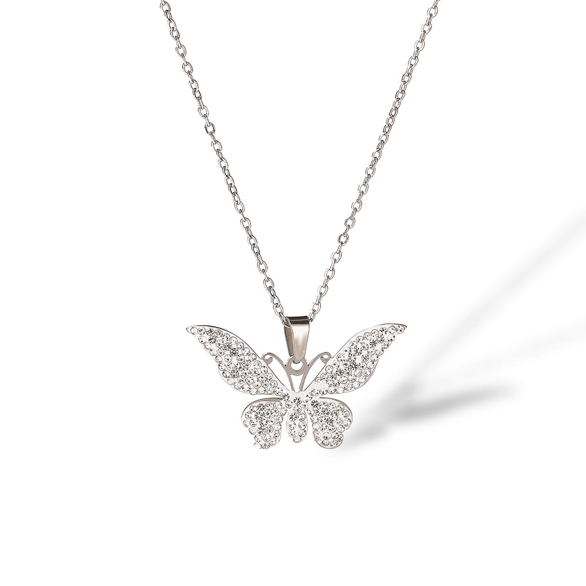 Minimalist Butterfly Pendant Necklace for Women Made of Titanium Steel with Zircon Inlay, Delicate Clavicle Chain