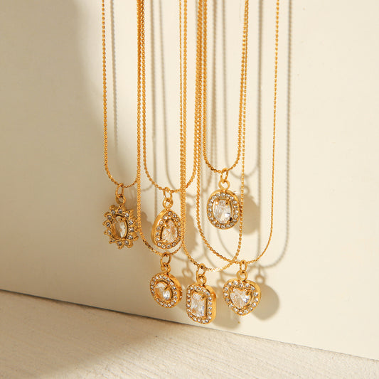 Collana da donna in acciaio inossidabile con cuore geometrico placcato oro 18 carati Fashion Ins Style con intarsi in strass