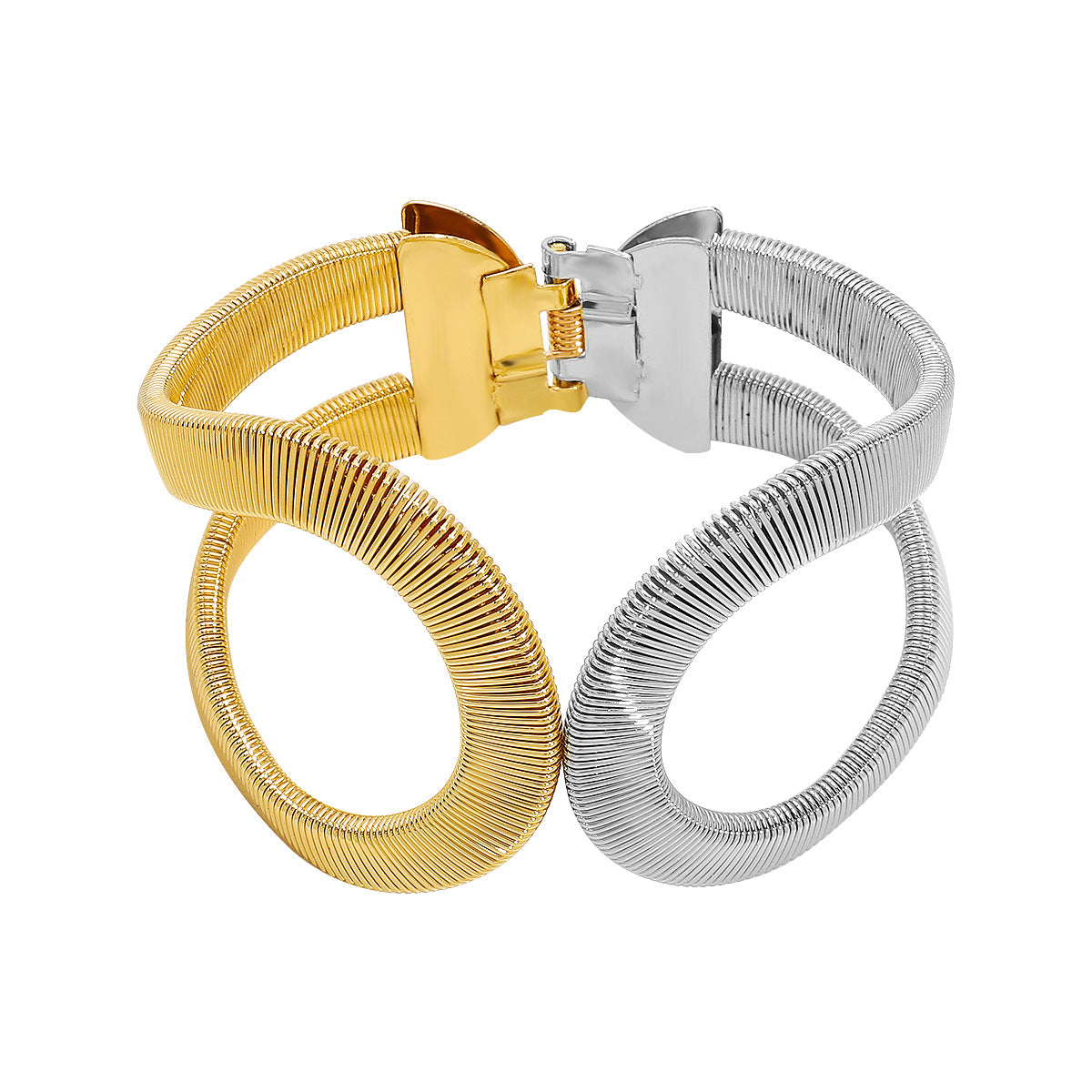 Pulsera de mujer con broche de resorte abierta en forma de serpiente de hierro con acabado chapado