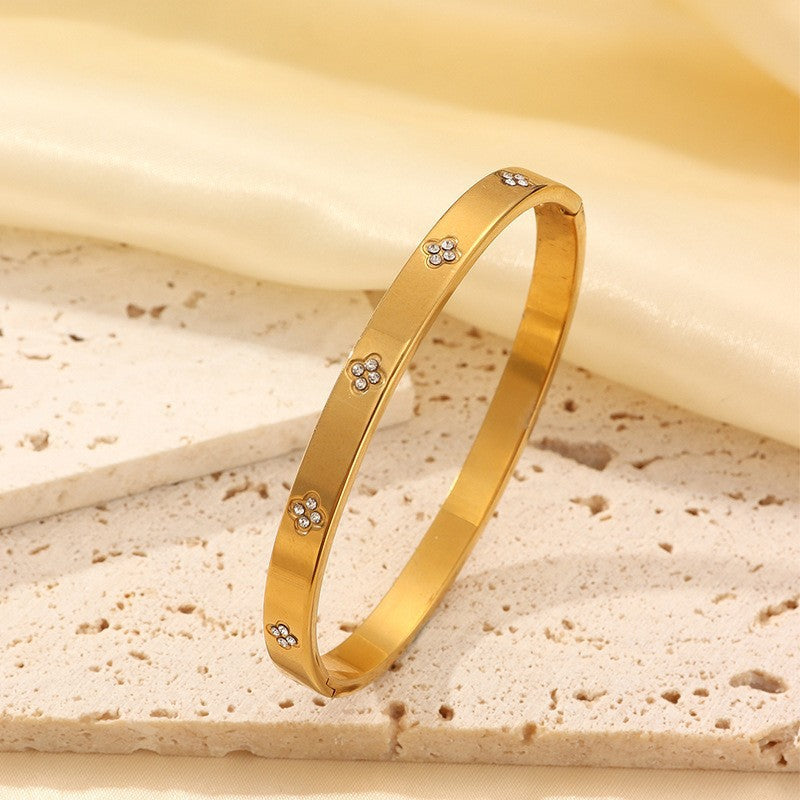 Bracciale Minimalista Geometrico in Acciaio Inossidabile con Strass e Finitura Placcata per Donna e Uomo