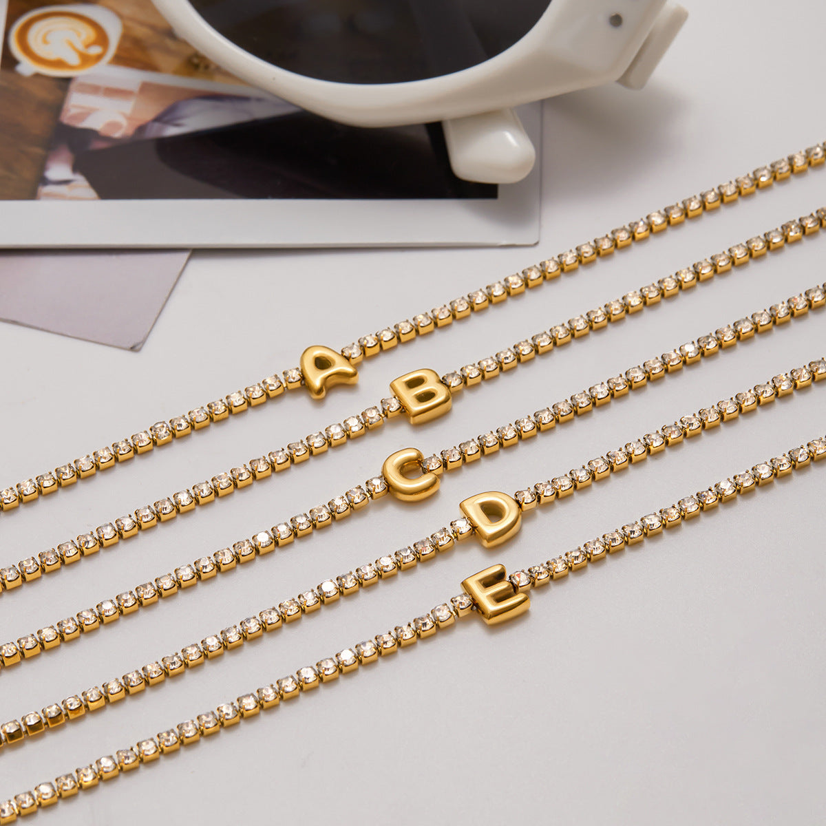Elegant Geometric Stainless Steel Letter Bracelet for Women with Plating Finish, Hypoallergenic Titanium Steel Jewelry