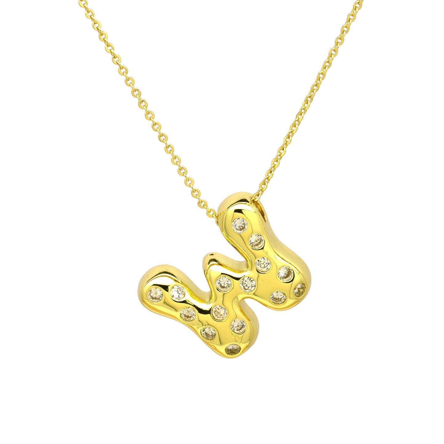 Sweet Plated Brass Letter Pendant Necklace with Cubic Zirconia Inlay for Women