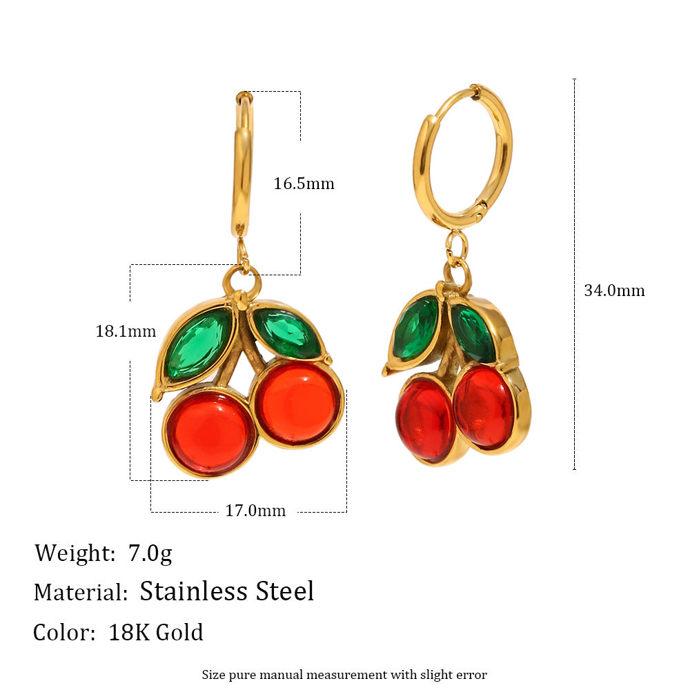 Collana da Donna con Ciondolo a Ciliegia in Acciaio Inossidabile Placcato Oro 18K