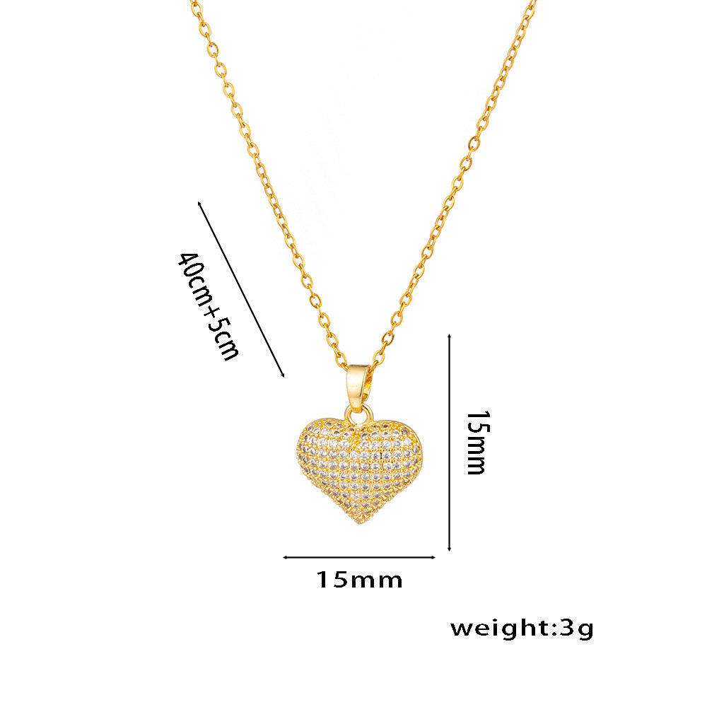 Collar minimalista de acero de titanio con forma de corazón para mujer con incrustaciones de diamantes de imitación y cadena tipo O