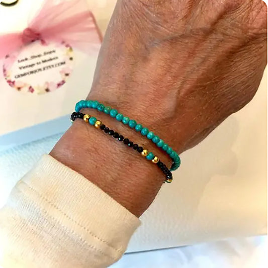 Bohemian Minimalist Natural Stone and Brass Beaded Stretch Bracelet for Unisex