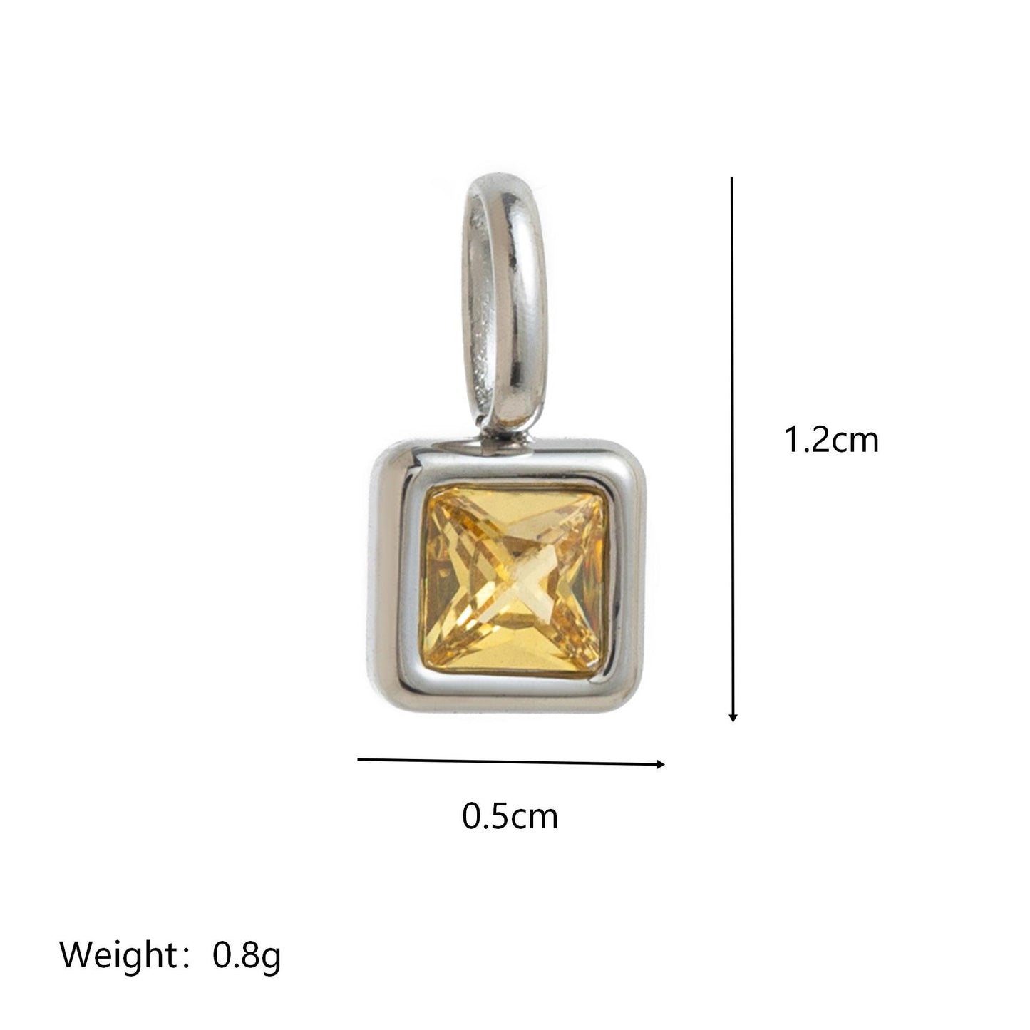 Minimalist Square Titanium Steel Gemstone Pendant with Cubic Zirconia Inlay Charm Bar for Women
