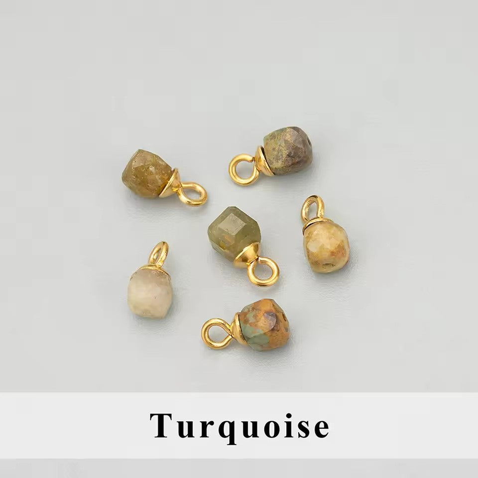 Vintage 18K Gold Plated Stainless Steel Geometric Pendant with Cubic Zirconia and Natural Stone Charm Bar for Women