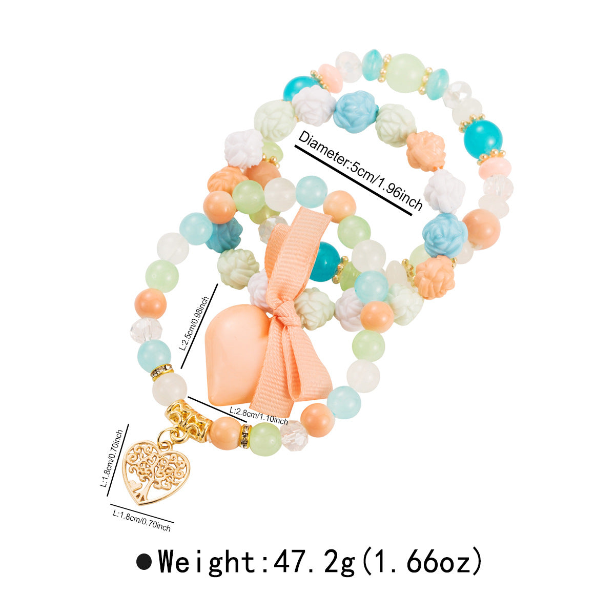 Set di bracciali multistrato "Dolce Cuore Bohemien" con ciondolo e fiocco in resina plastica