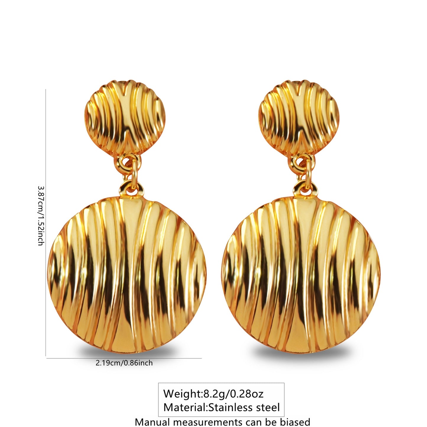 Luxury Elegant Round Striped Geometric Titanium Steel Plated Drop Earrings for Women