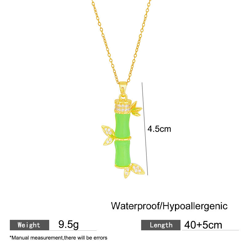 Sweet Bamboo Joint Pattern Titanium Steel Plated Necklace with Brass Pendant Cable Chain Unisex