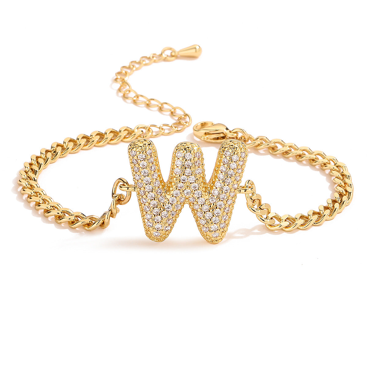 Minimalist Hip-hop 18K Gold Plated Letter Cubic Zirconia Bracelet for Women