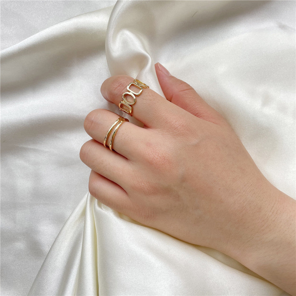 Minimalist Sweet Geometric Teardrop Alloy Plated Ring Set
