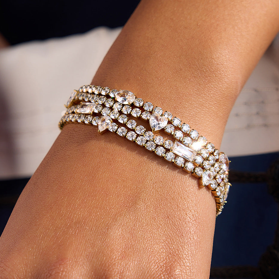 Elegant Geometric Heart Stainless Steel Plated Cubic Zirconia Bracelet for Women