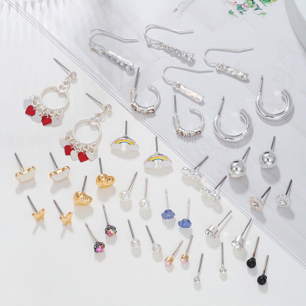 Vintage Heart-Shaped Alloy Hoop Earrings with Rhinestone Inlay for Women
