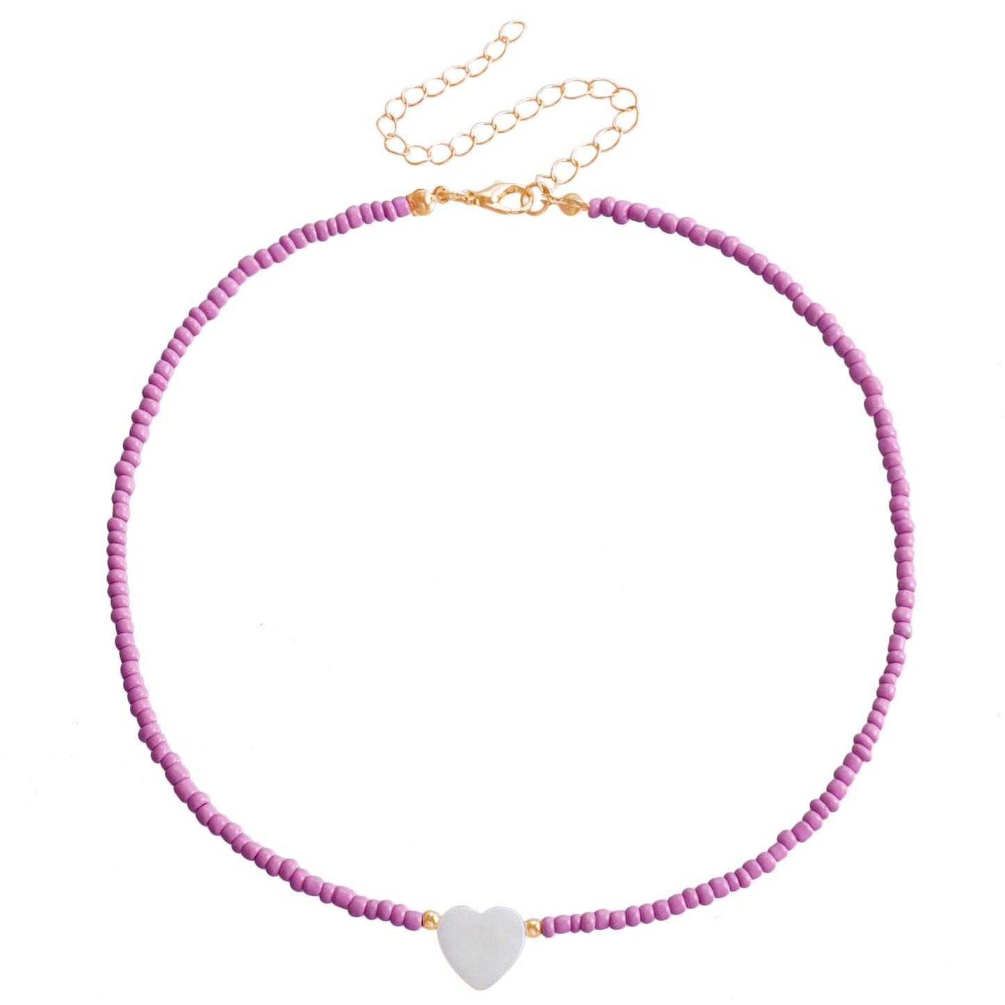 Collar con colgante de nácar en forma de corazón bohemio con cadena de cuentas para mujer