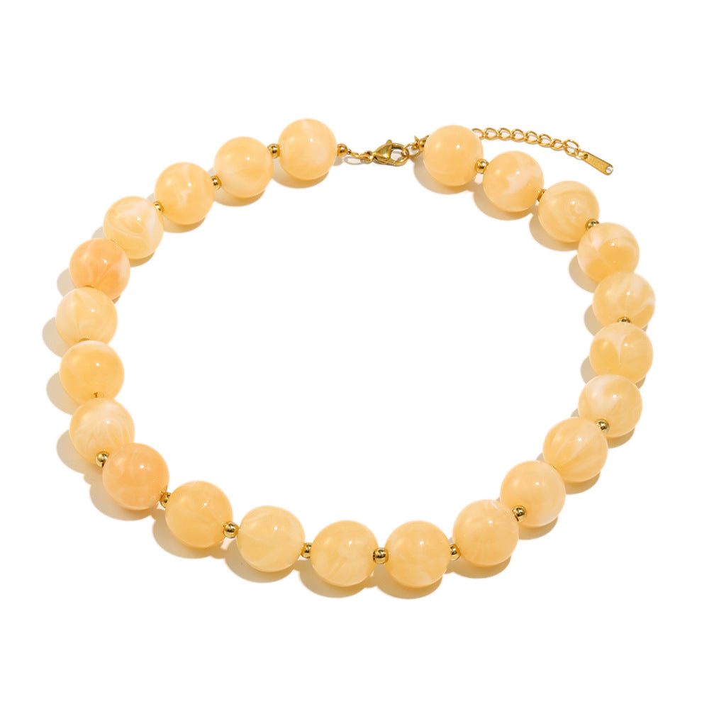 Minimalist Geometric Acrylic Bead Necklace with Stainless Steel Base and 18K Gold Plating for Women