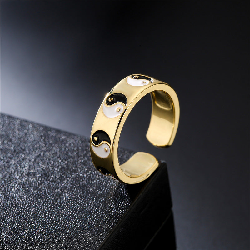 Geometric Drip Oil Gold Plated Brass Adjustable Ring for Women