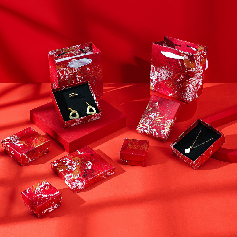 Hand-Drawn Irregular Red Floral Jewelry Box for Rings Earrings Necklaces Bracelets Packaging Gift Box