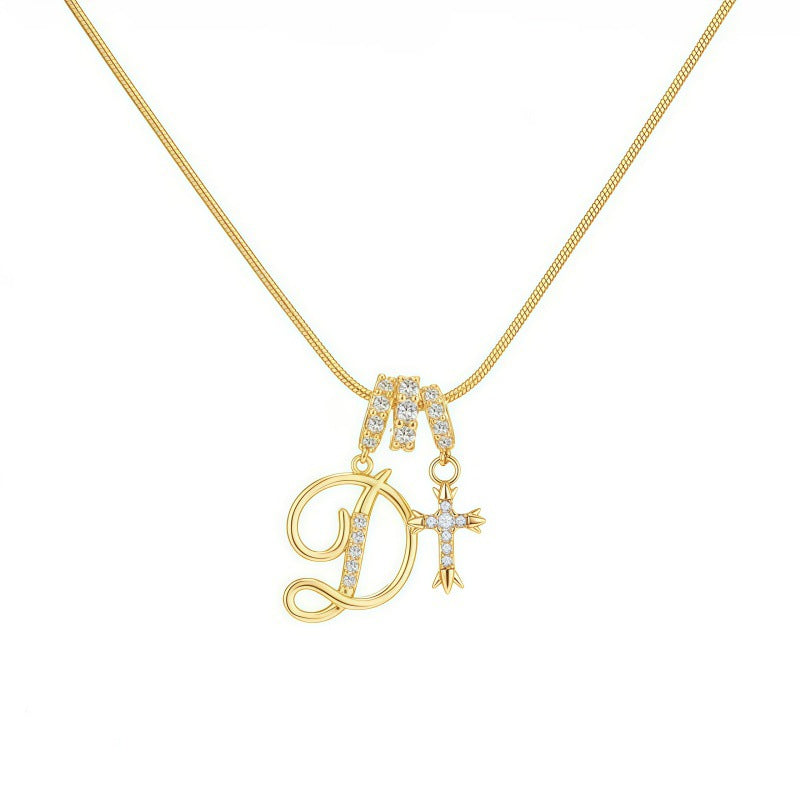 Sweet 22K Gold Plated Letter Titanium Steel Pendant Brass Cable Chain Necklace Unisex