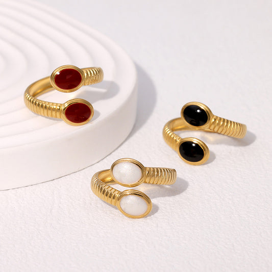 Anillo de Acero Inoxidable Geométrico Minimalista con Baño de Oro para Mujer