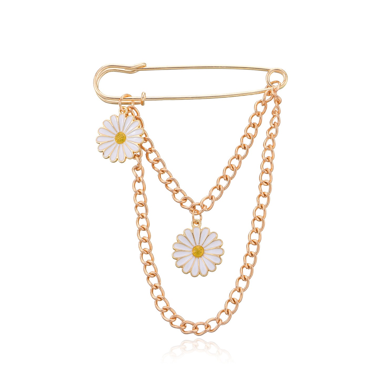 Minimalist Floral Daisy Chain Brooch for Men and Women - Alloy Plated Fashion Accessory, Unisex Design, Trendy Office Wear Jewelry