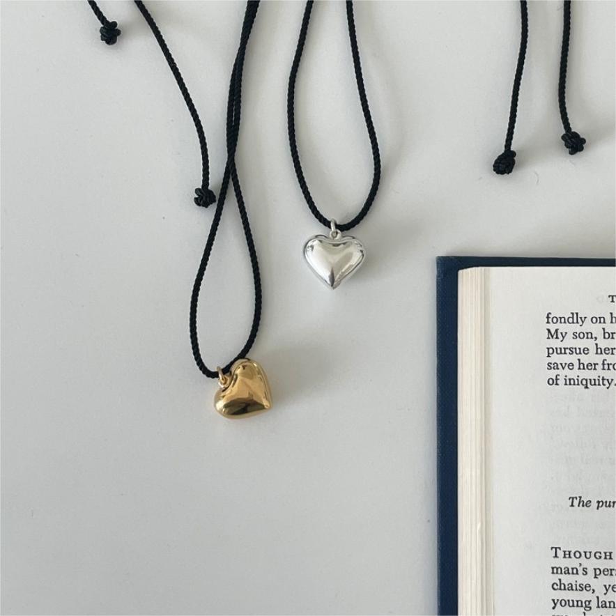 Minimalist Heart-Shaped 925 Sterling Silver Necklace with Gold Plating on Waxed Cotton Cord