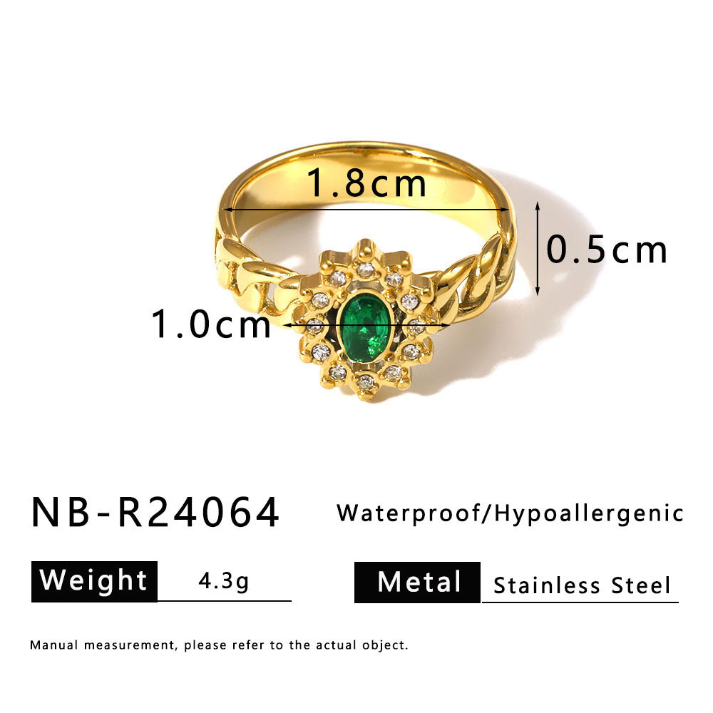 Anello geometrico minimalista da donna in acciaio inossidabile con intarsio di strass e placcatura sottovuoto in oro 18 carati