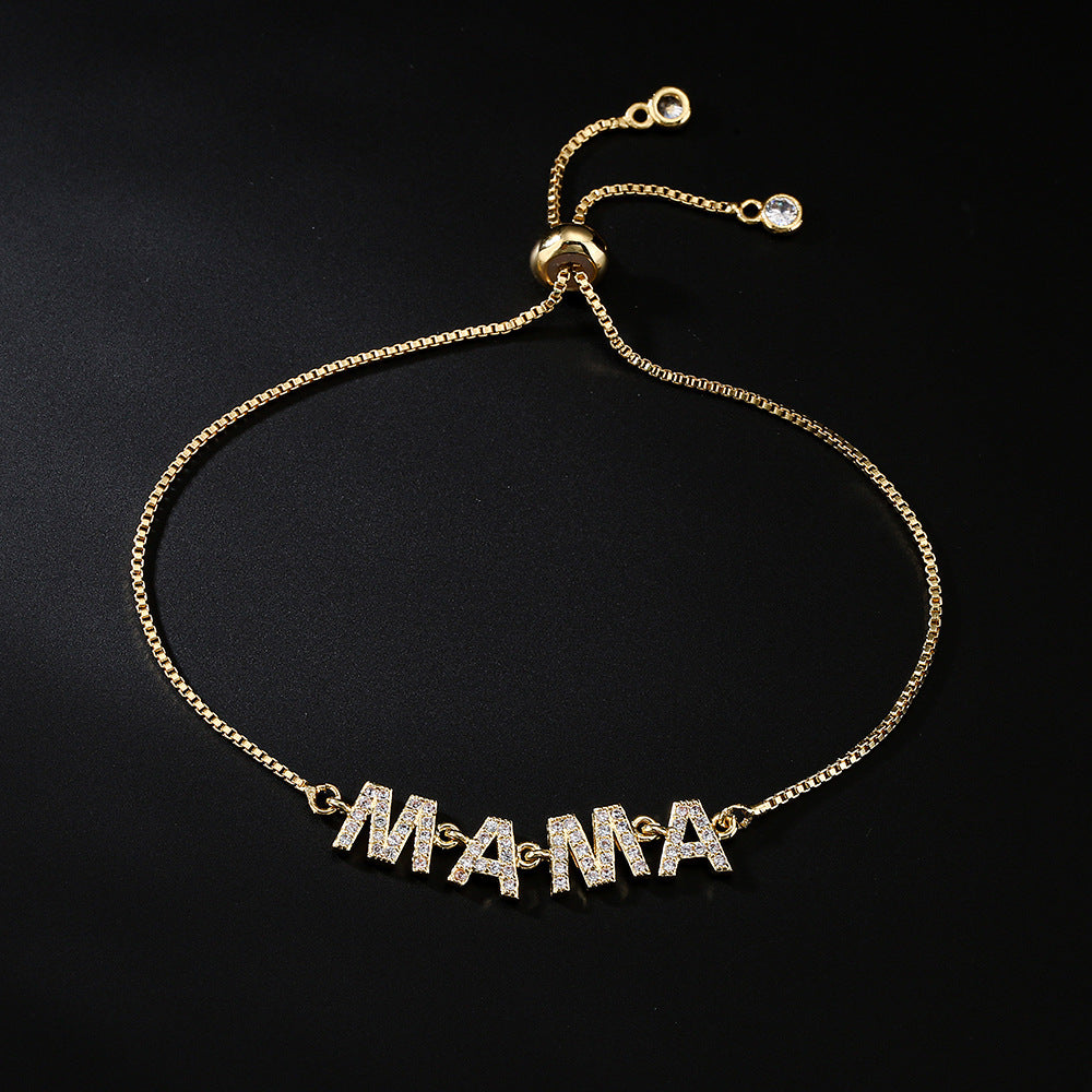 Minimalist Geometric Copper Bracelet with Micro-Paved Zirconia and Gold Plating for Mother's Day Gift