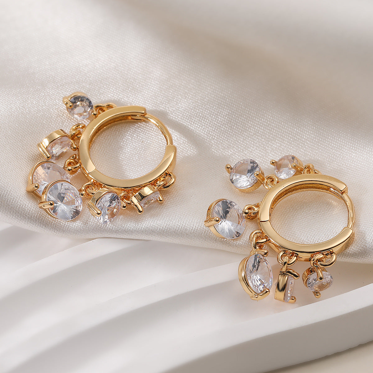 Minimalist Elegant Geometric Brass Gold Plated Cubic Zirconia Earrings for Women