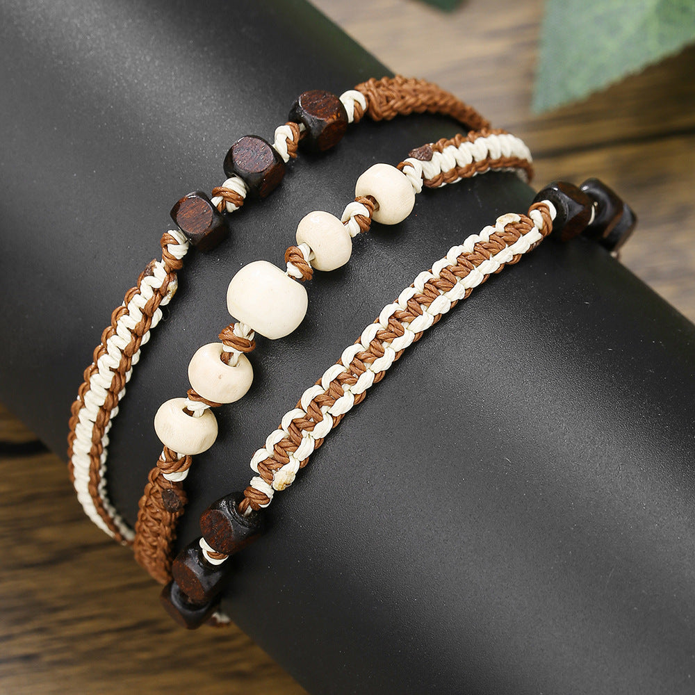 Bohemian Minimalist Multi-Layer Braided Wood Bead Bracelet