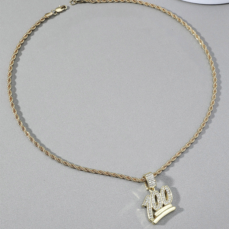 Geometric Titanium Steel Pendant Necklace with Rhinestone Inlay and Box Chain for Men