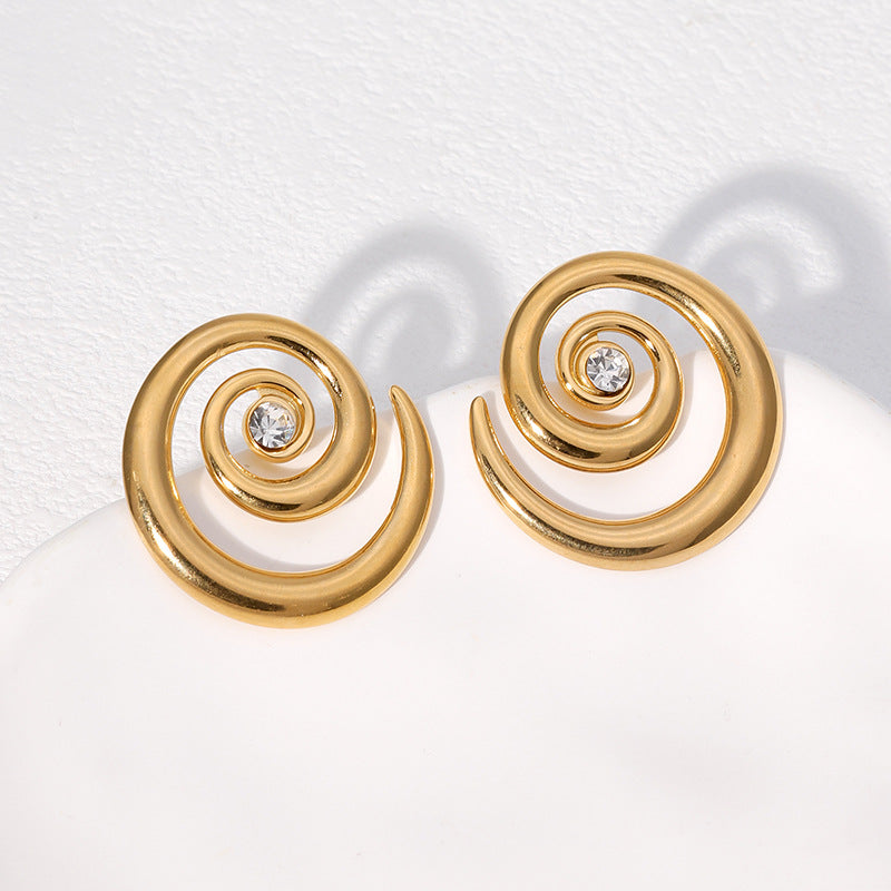 Minimalist Geometric Stainless Steel Earrings with 18K Gold Plating and Rhinestone Accents for Women