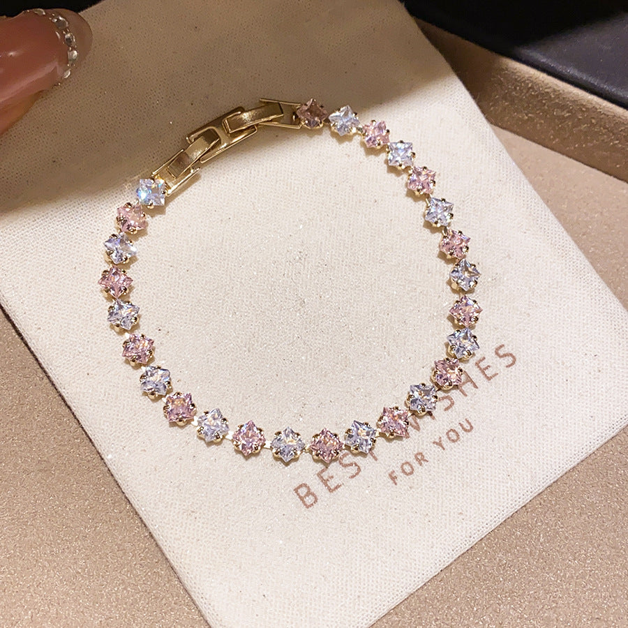 Luxury Elegant Oval Geometric Cubic Zirconia Inlaid Brass Bracelet for Women