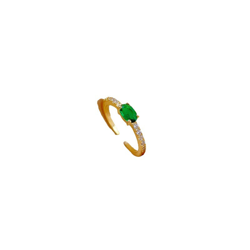 Anello da donna regolabile con zircone verde, design a corona, placcato in ottone, stile Kawaii fresco e dolce