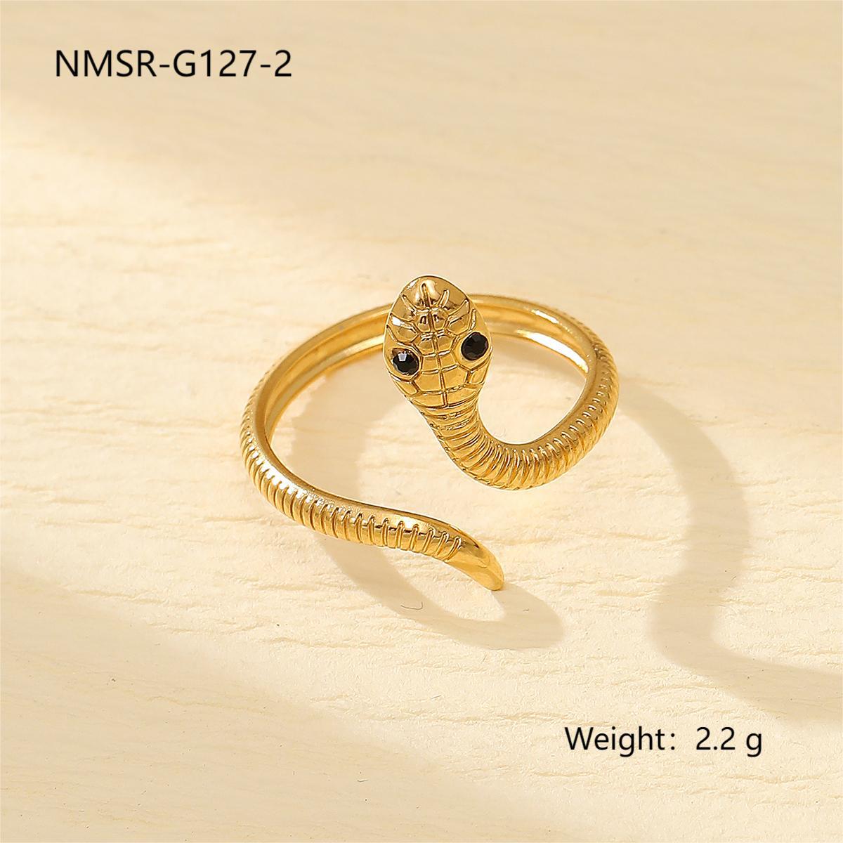 Anillo de acero titanio en forma de serpiente, estilo vintage de lujo ligero para mujer con acabado chapado