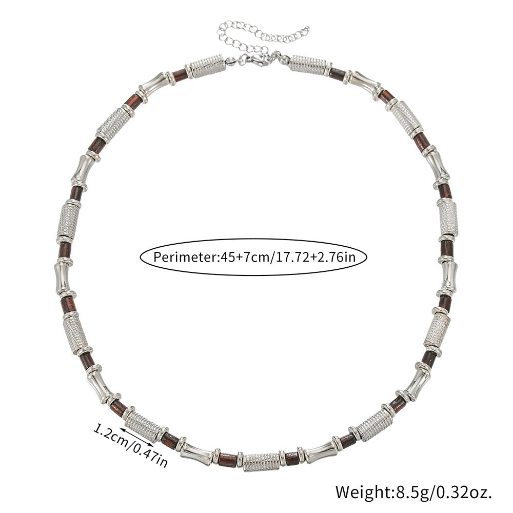 Minimalist Hip-hop Geometric Round Wood Beads Cable Chain Necklace for Unisex
