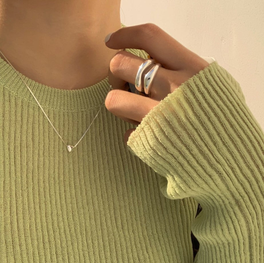 French Style Minimalist 925 Sterling Silver Irregular Heart Geometric Ring for Women