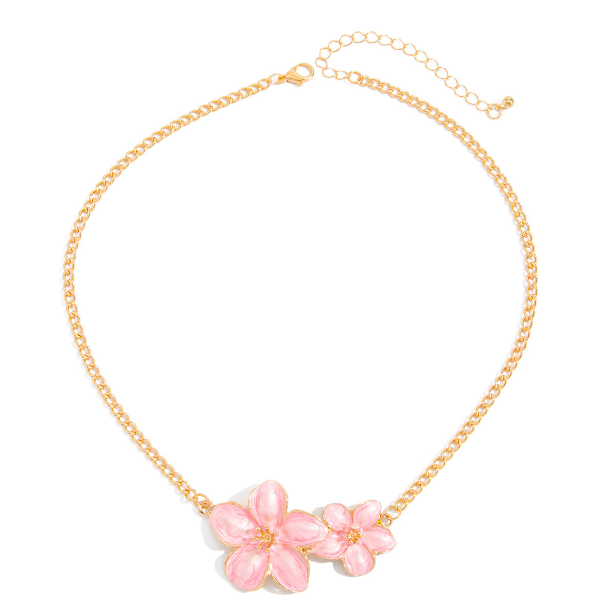 Sweet Drip Oil Floral Zinc Alloy Pendant Necklace Plated Iron Cable Chain for Women