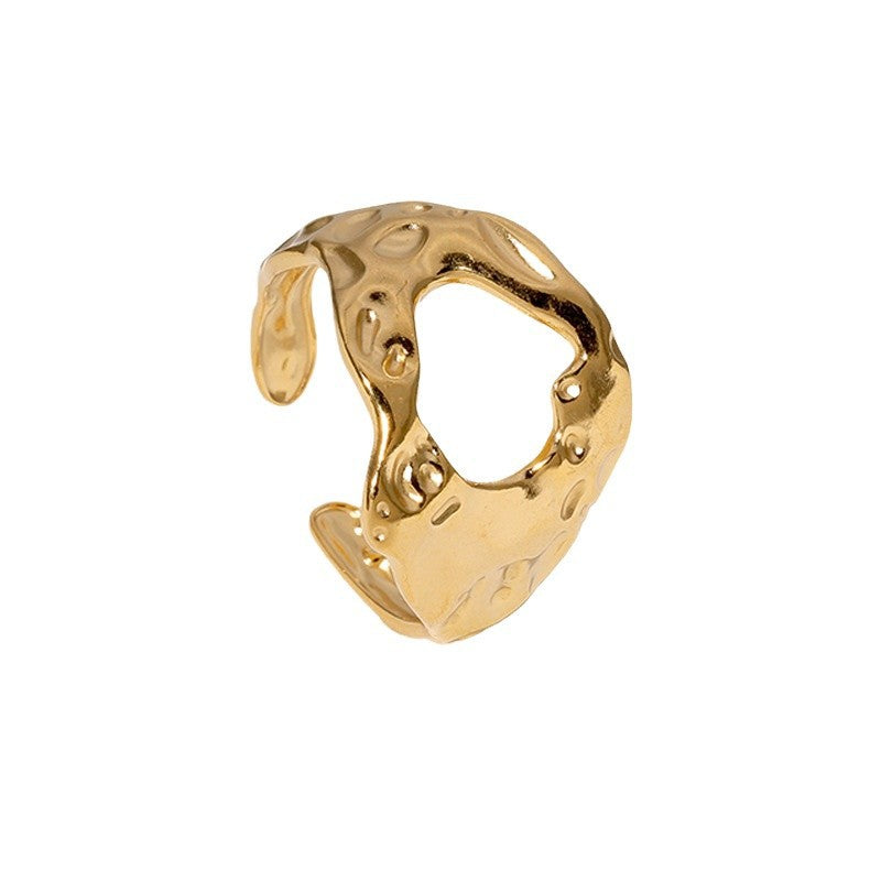 Asymmetric Gold Plated Stainless Steel Adjustable Ring for Women