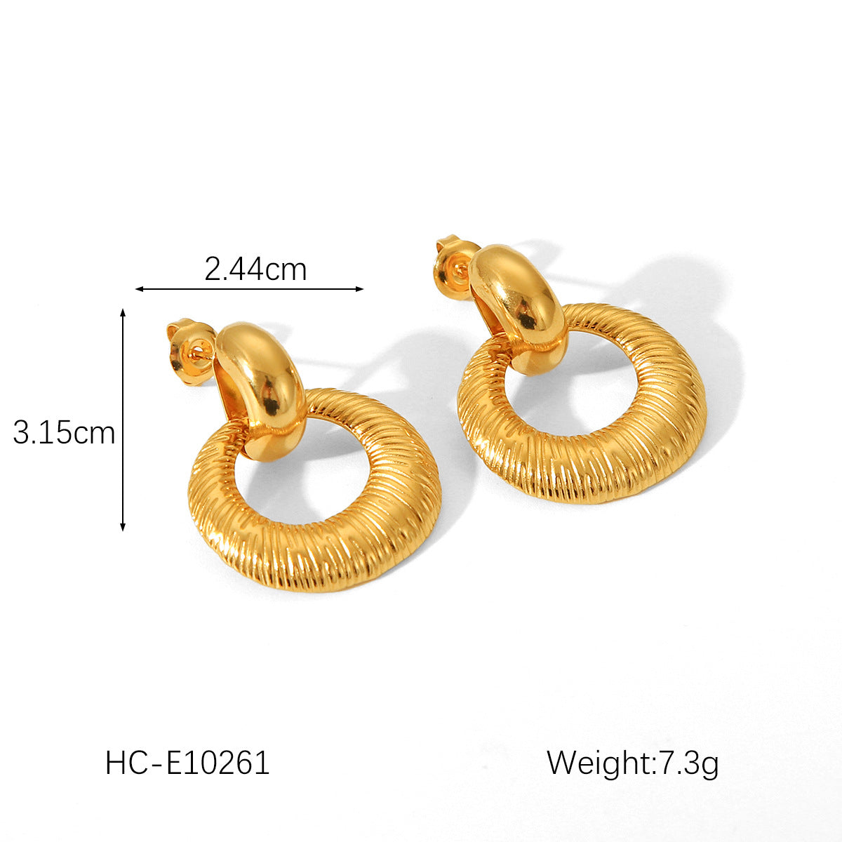 Geometric Stainless Steel Earrings for Women with 18K Gold Plating and Hammered Texture Titanium Steel Finish