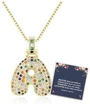 Sweet Hip-hop Letter Brass Cubic Zirconia Inlay Pendant Necklace Box Chain Unisex