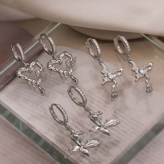 Vintage-Style Butterfly-Shaped Copper Earrings with Zircon Inlay for Women, Minimalist Fashion Ear Jewelry