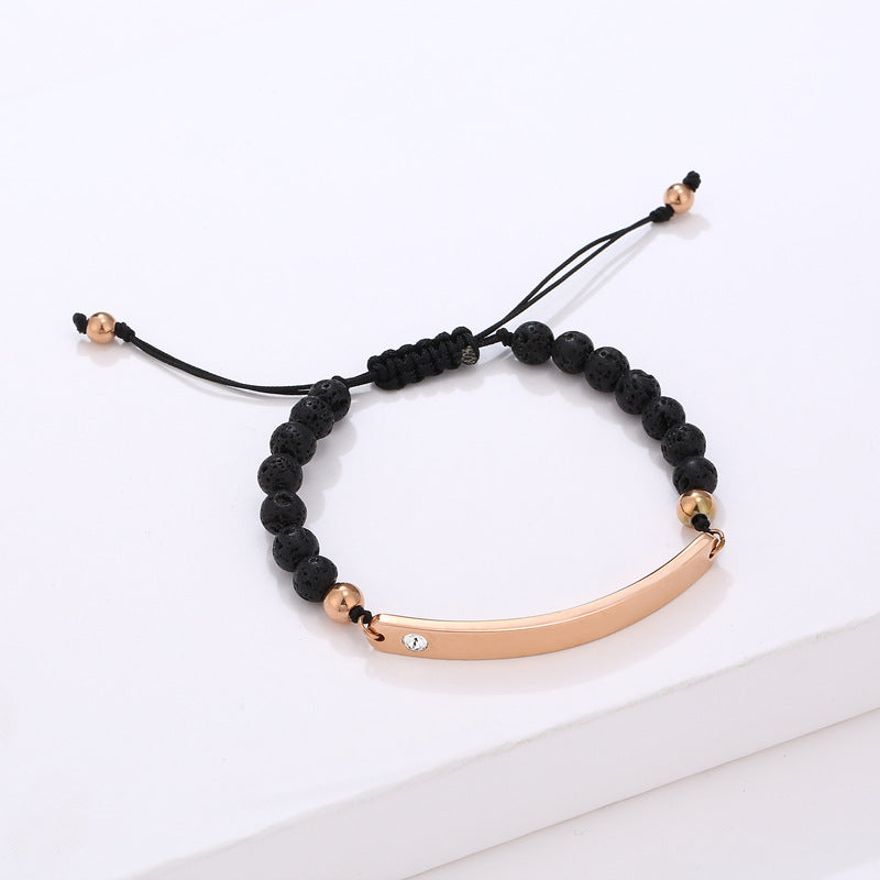 Elegante bracciale da donna in acciaio al titanio placcato oro 18 carati con strass geometrici e perline per charm fai da te